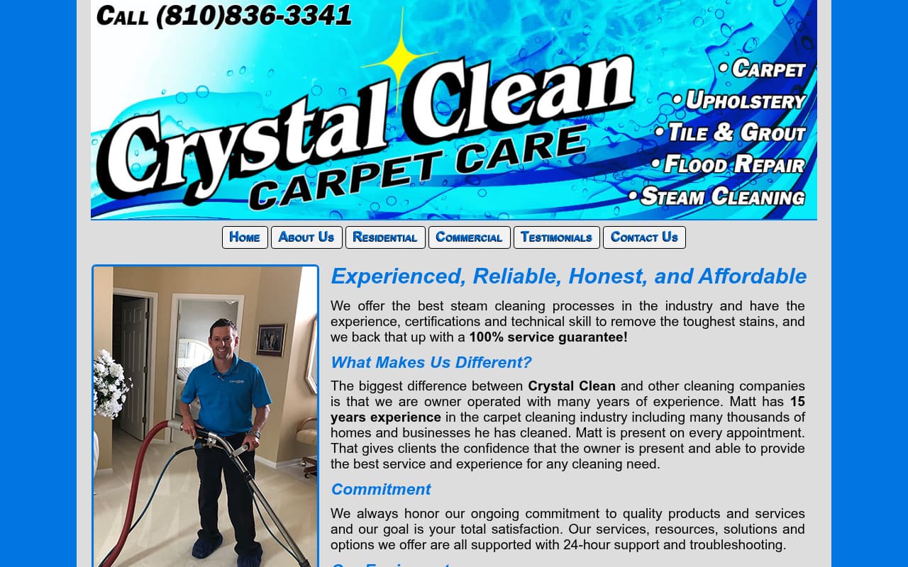 Crystal Clean Carpet Care website screenshot