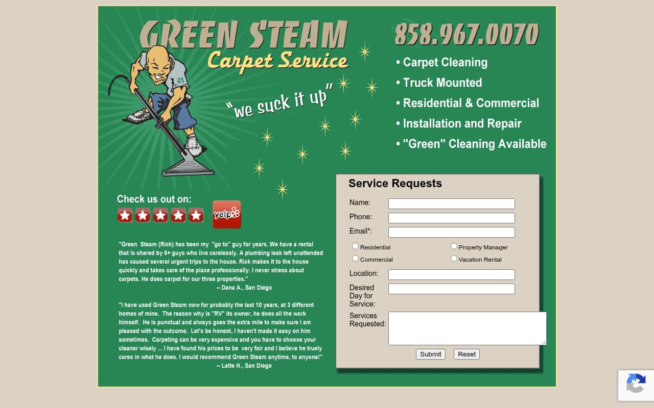 Green Steam Carpet Cleaning website screenshot