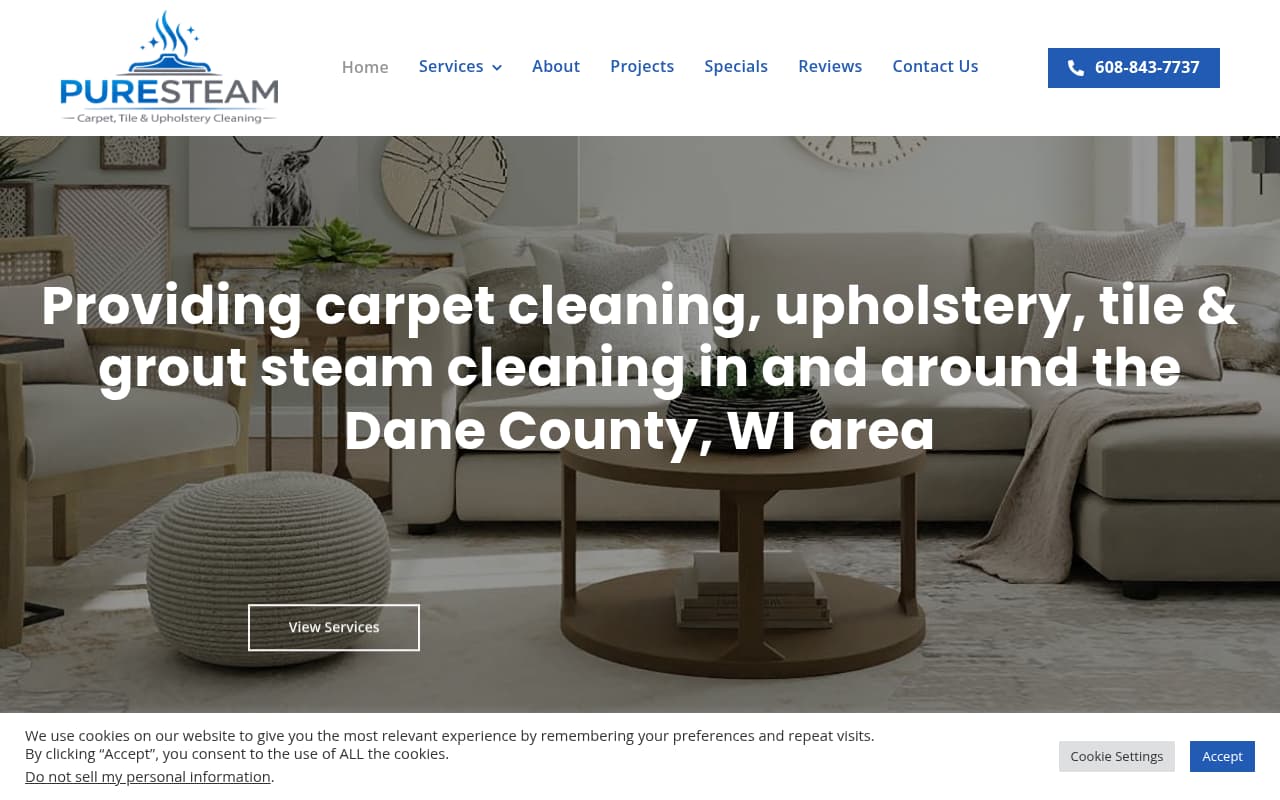 Pure Steam Carpet Care website screenshot