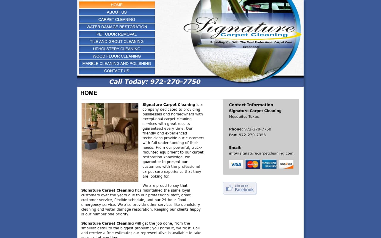 Signature Carpet Cleaning website screenshot