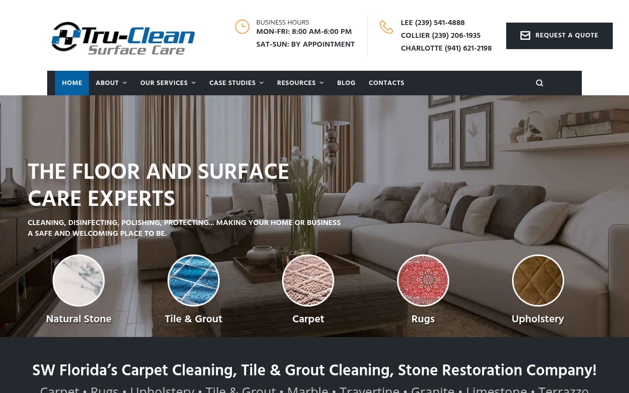 Tru-Clean Surface Care website screenshot