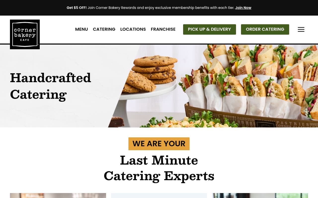 Corner Bakery Catering website screenshot