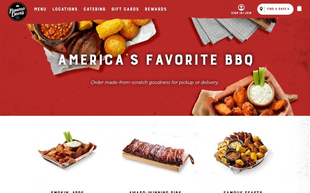 Famous Dave's Catering website screenshot