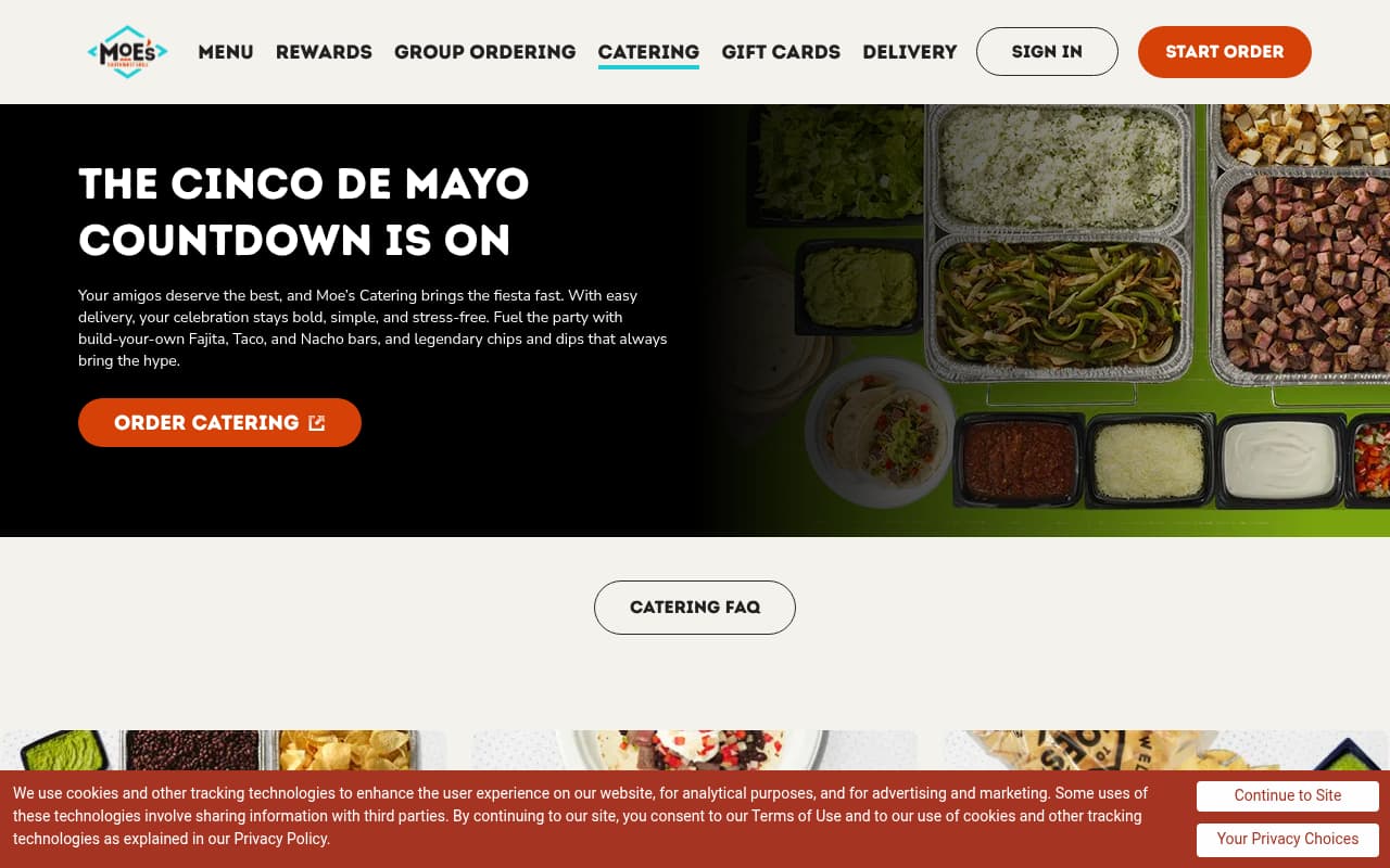 Moe's Catering website screenshot