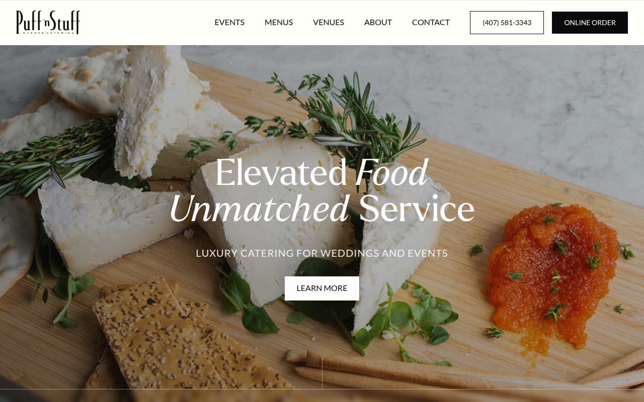 Puff 'n Stuff Catering website screenshot