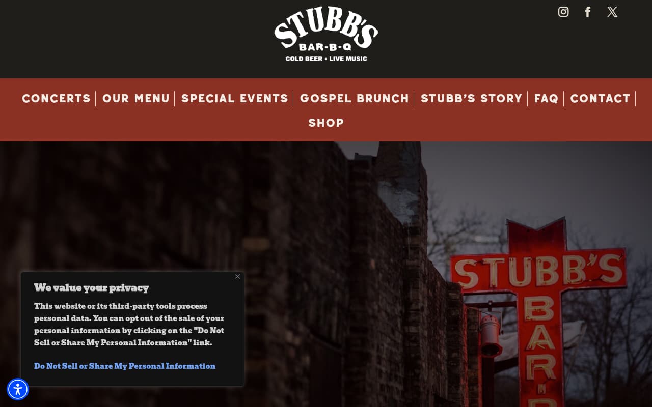 Stubb's Catering website screenshot