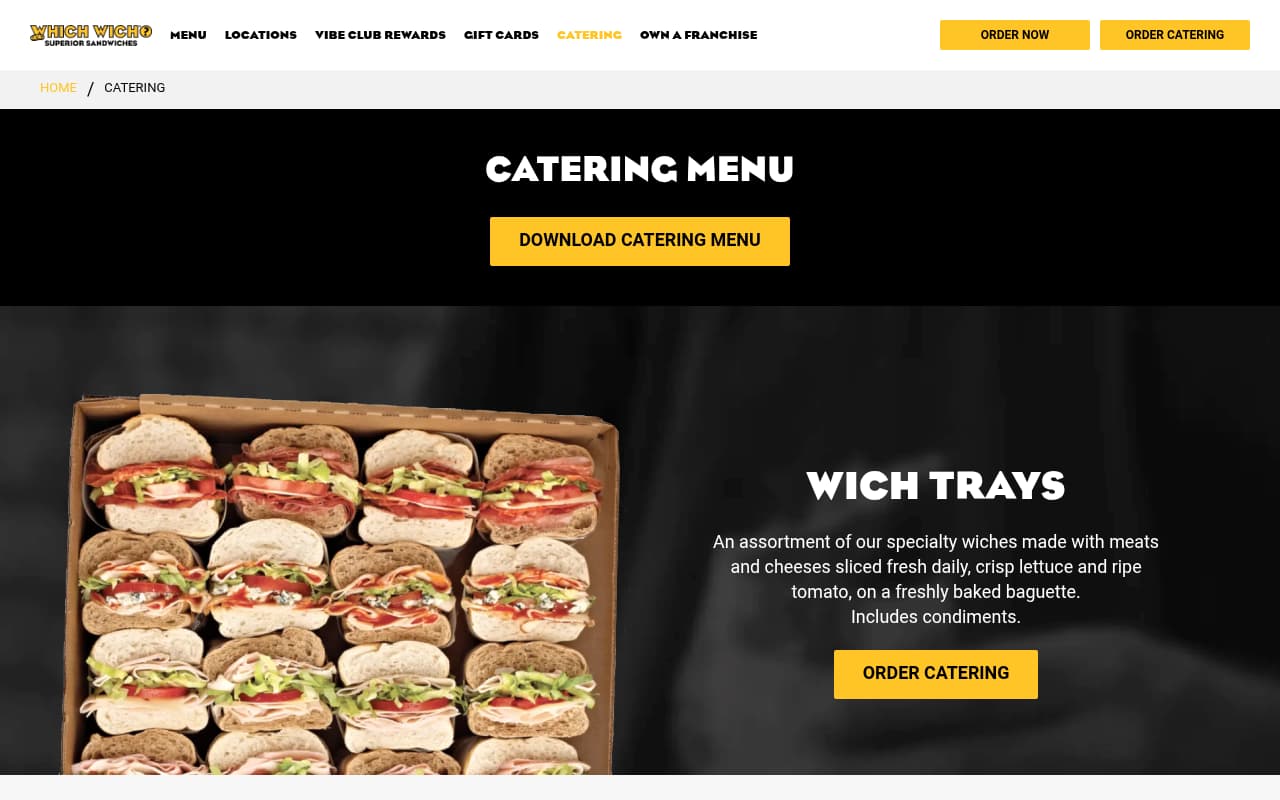 Which Wich Catering website screenshot