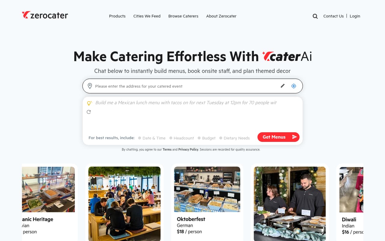 Zerocater website screenshot