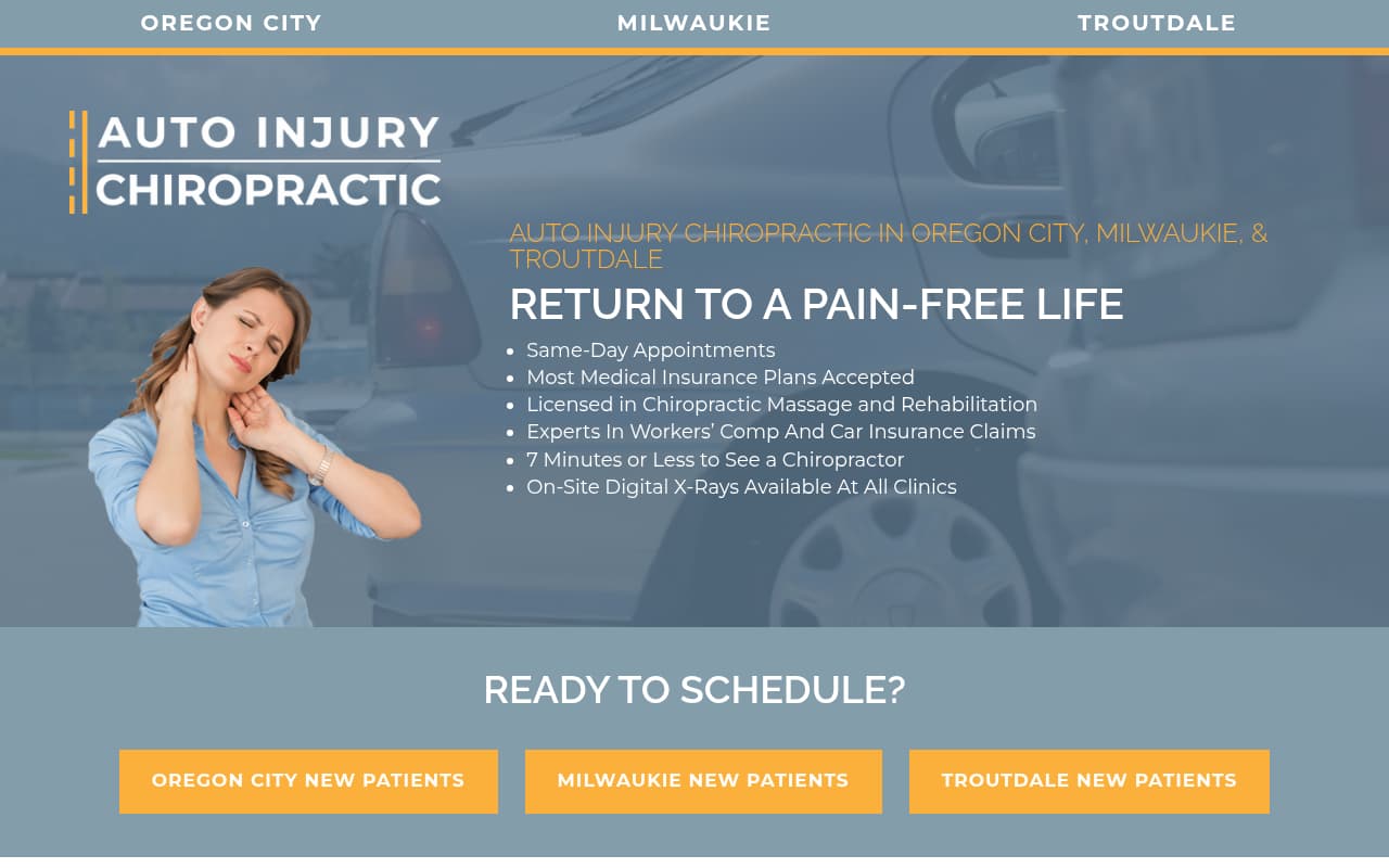 Auto Injury Chiropractic website screenshot
