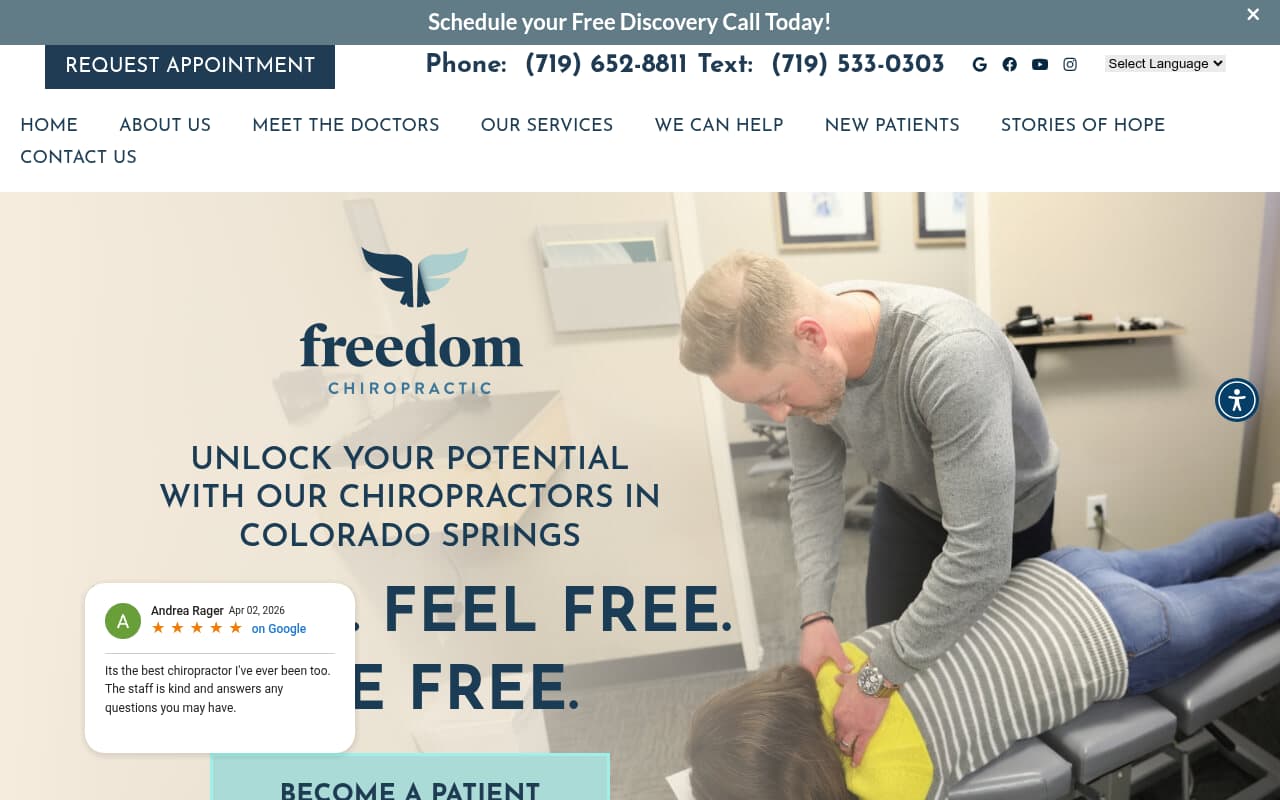 Freedom Chiropractic website screenshot