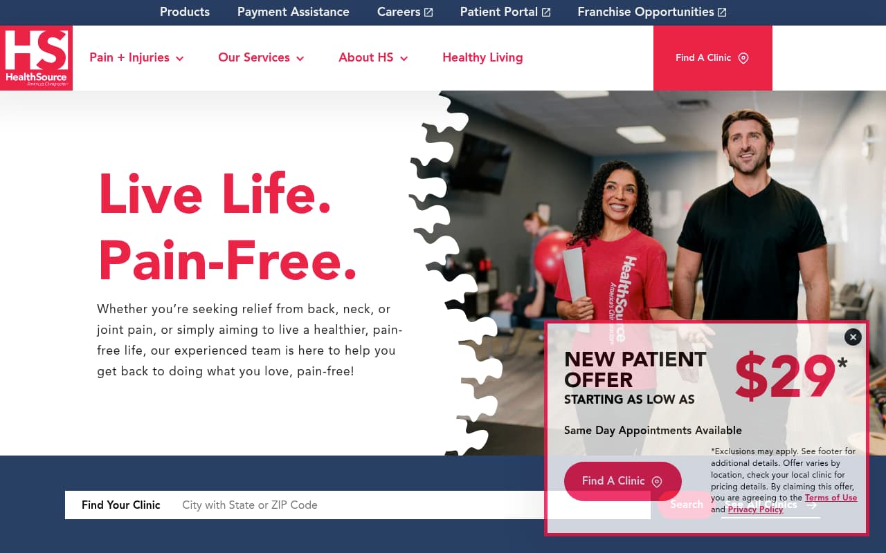 HealthSource Chiropractic website screenshot