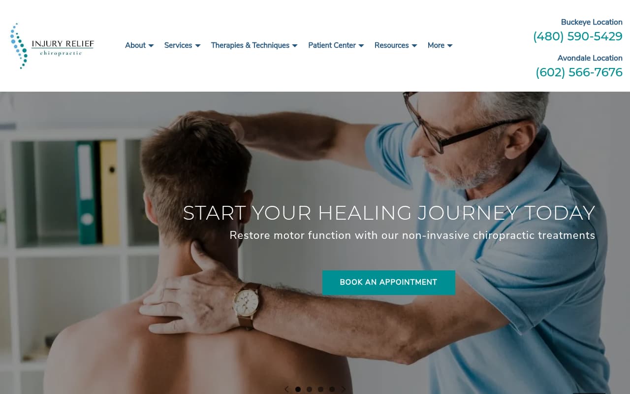 Injury Relief Chiropractic website screenshot