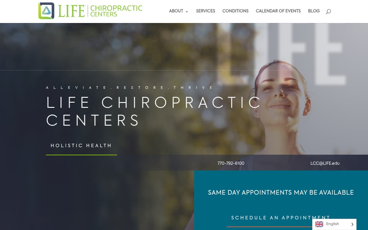 Life Chiropractic website screenshot
