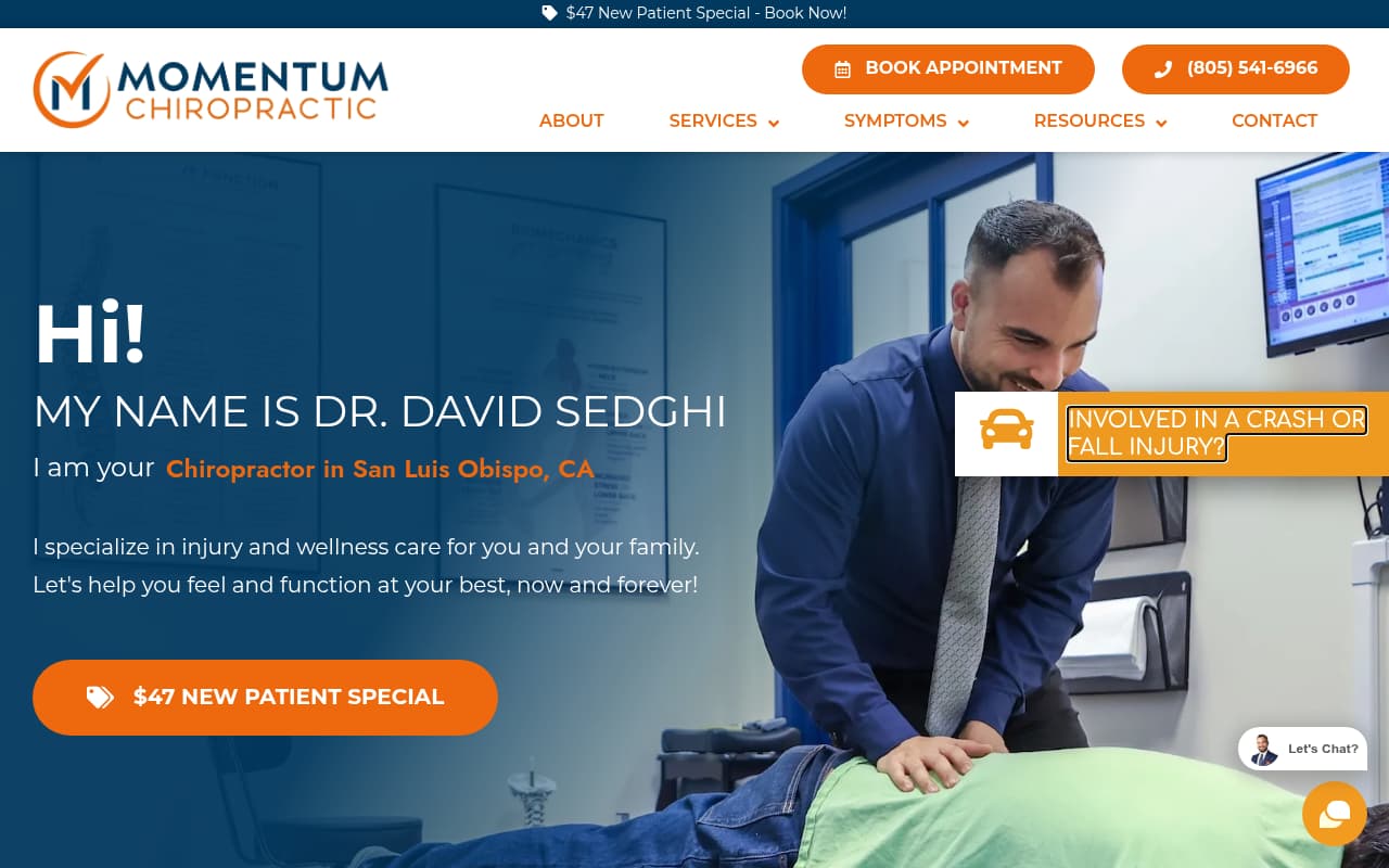 Momentum Chiropractic website screenshot