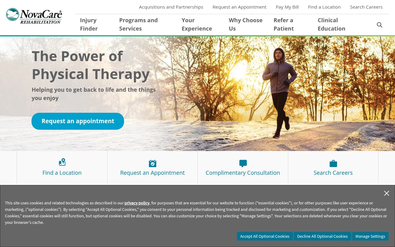 NovaCare Rehabilitation website screenshot