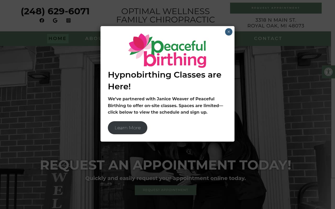 Optimal Wellness Chiropractic website screenshot