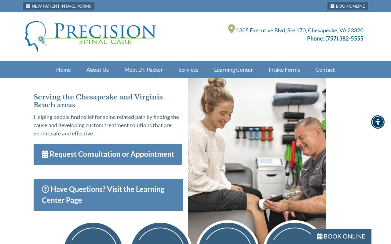 Precision Spinal Care website screenshot