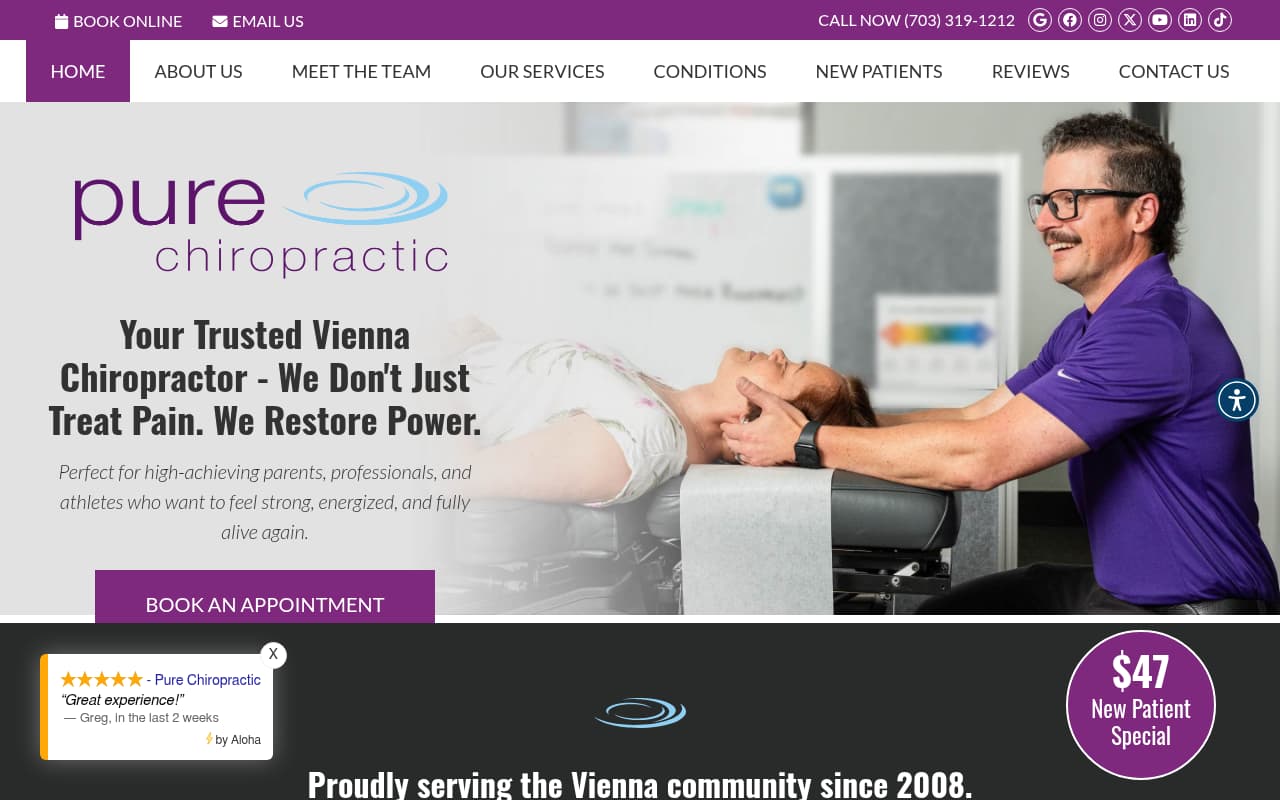 Pure Chiropractic website screenshot