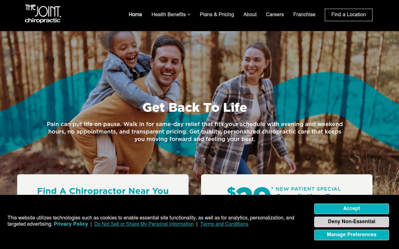 The Joint Chiropractic website screenshot
