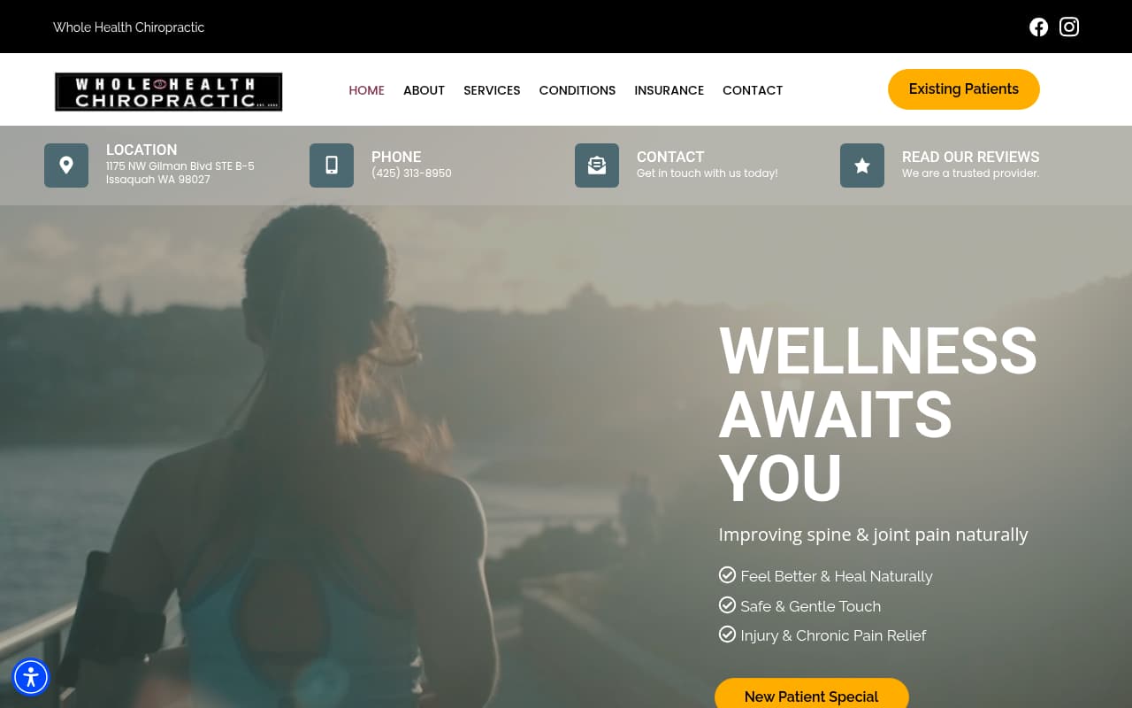 Whole Health Chiro & Acupuncture website screenshot