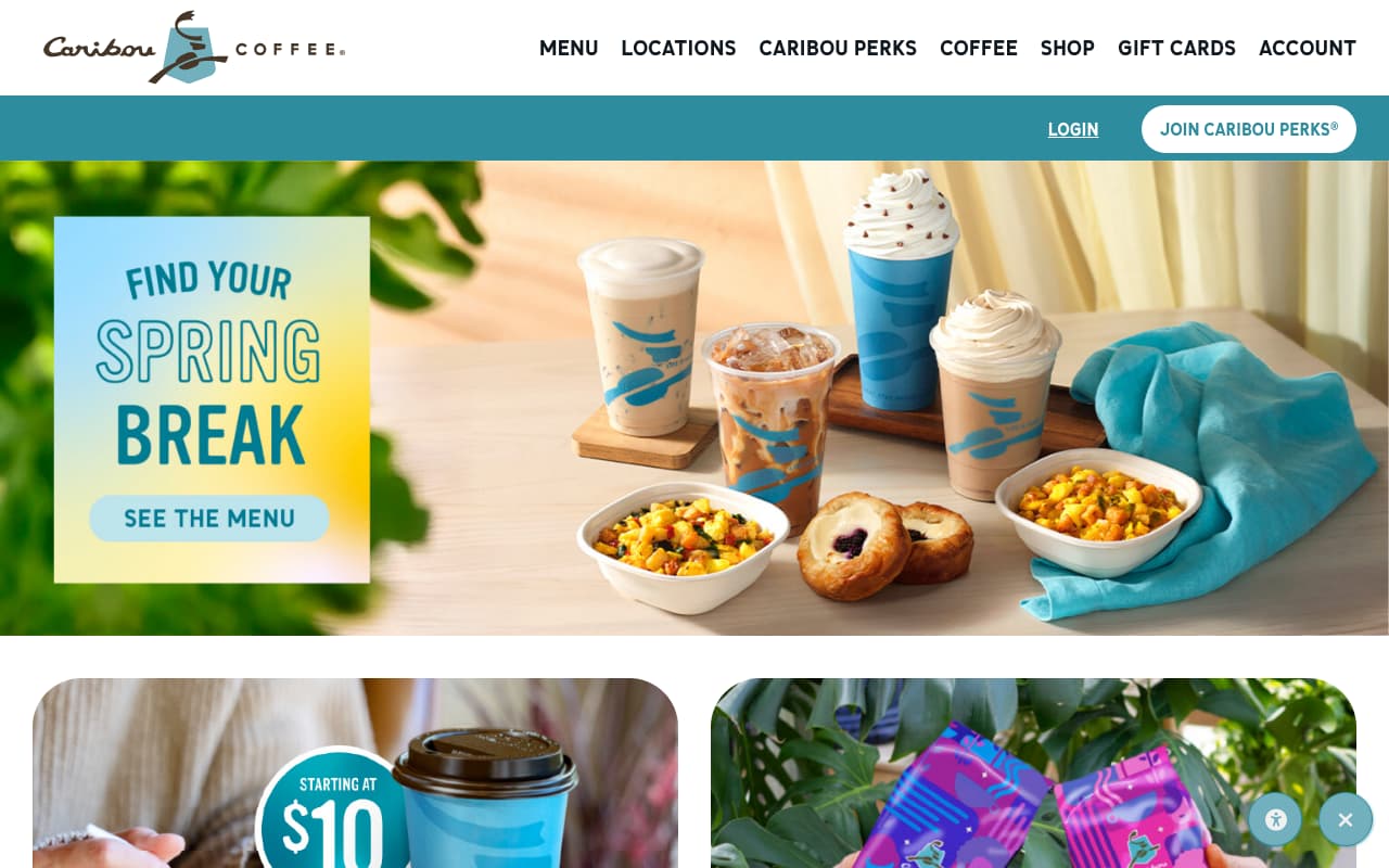 Caribou Coffee website screenshot