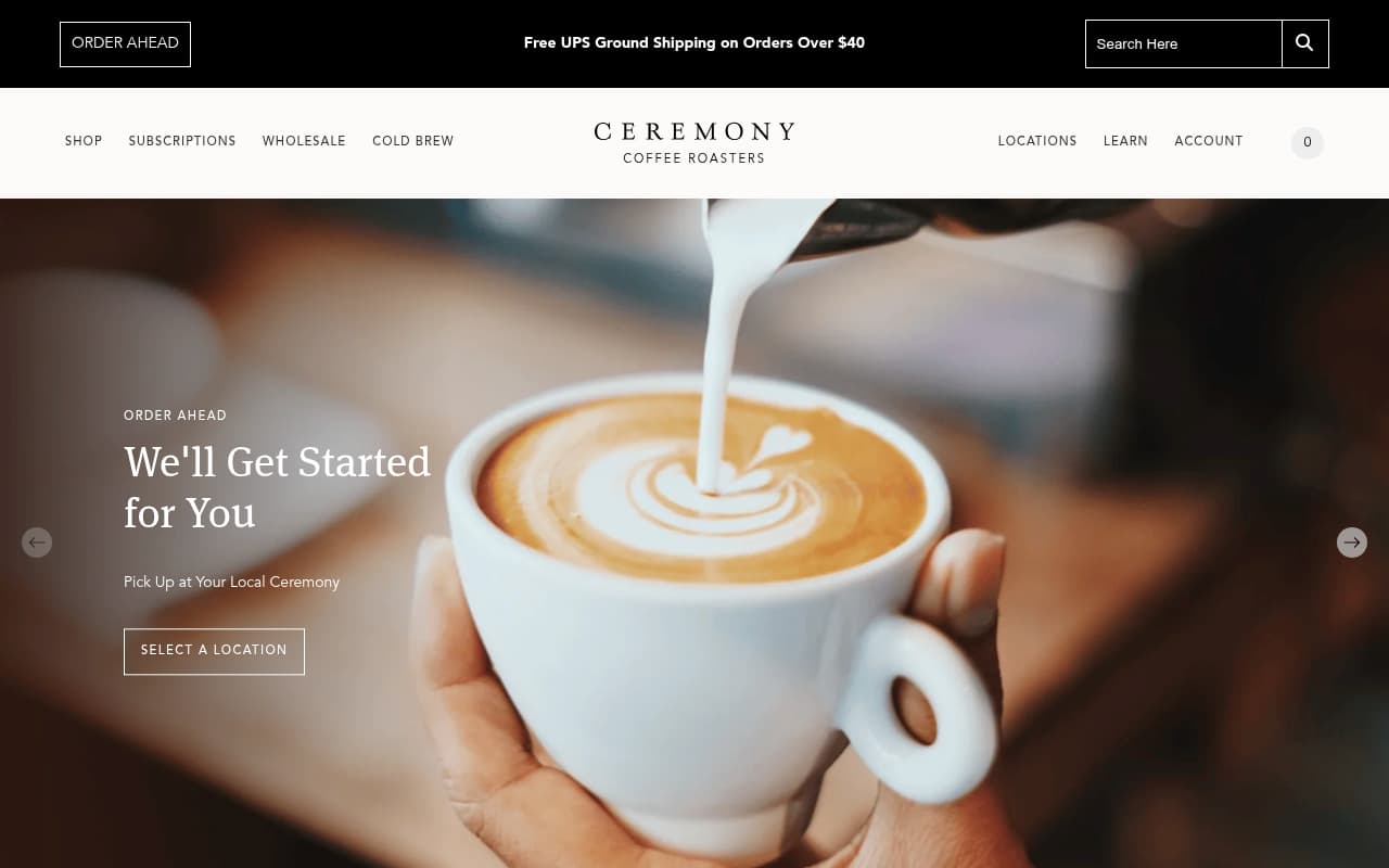 Ceremony Coffee website screenshot