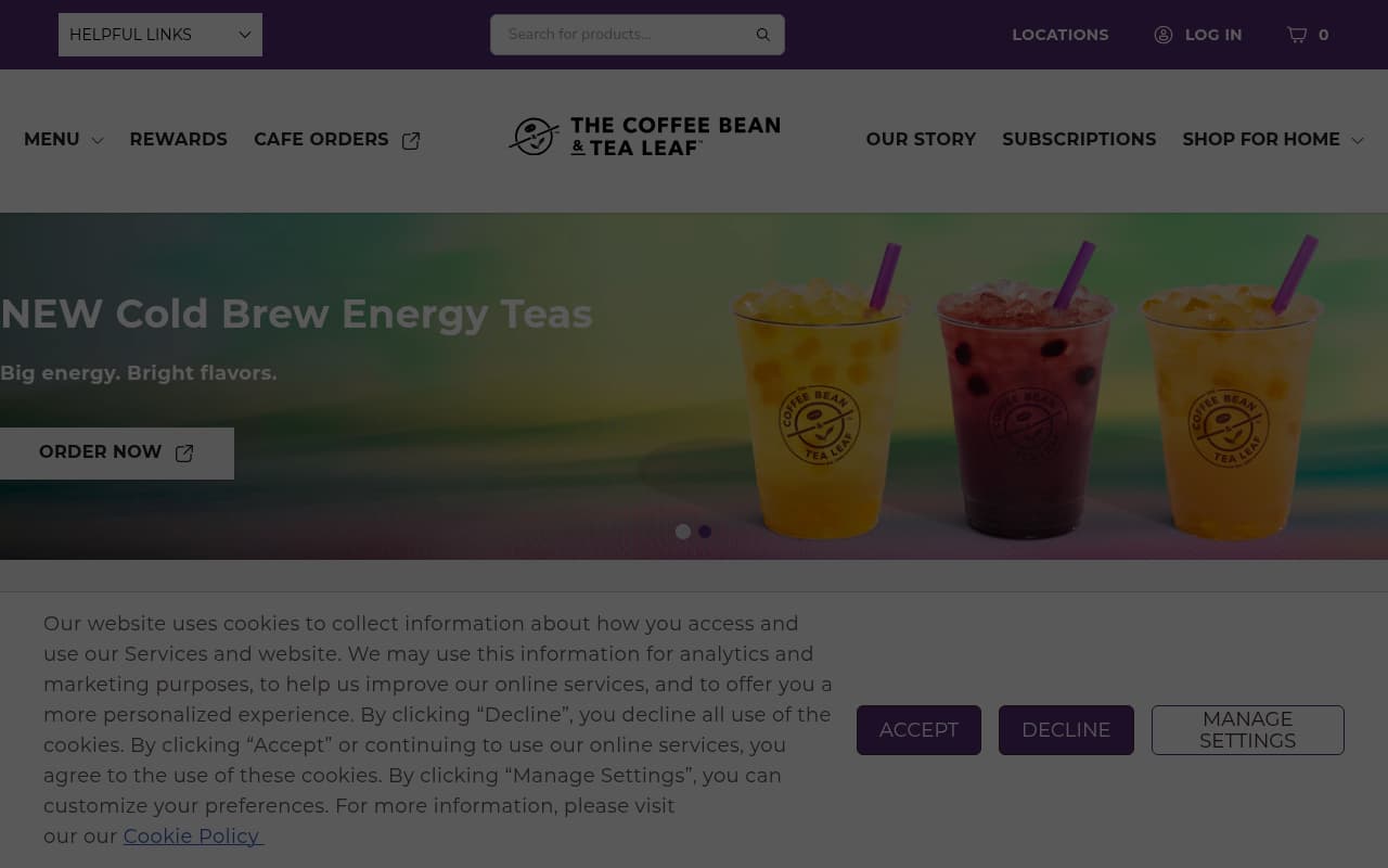 The Coffee Bean & Tea Leaf website screenshot