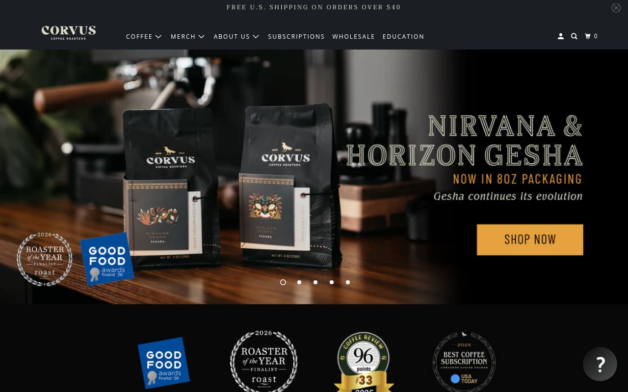 Corvus Coffee website screenshot