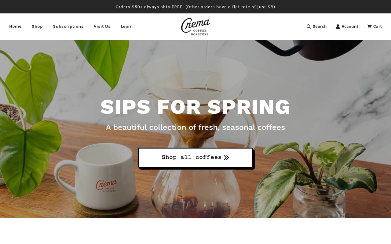 Crema Coffee Roasters website screenshot