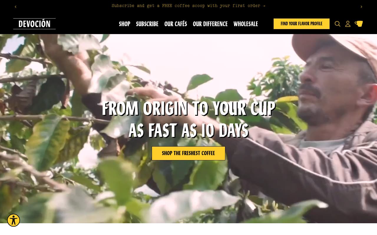 Devoción Coffee website screenshot
