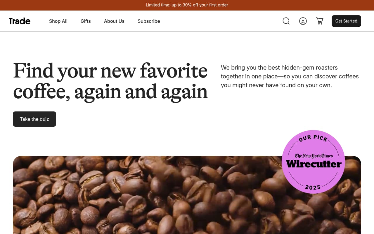 Trade Coffee website screenshot
