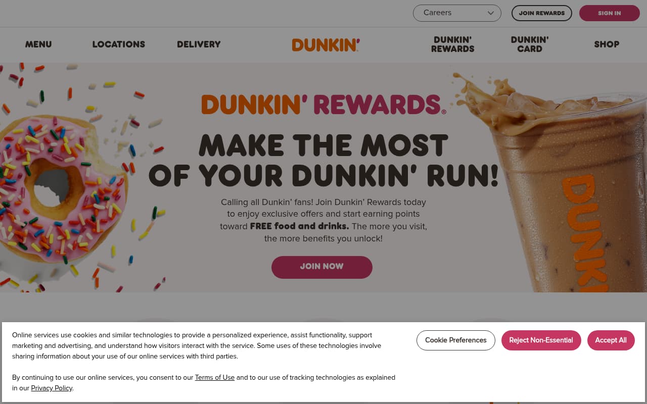 Dunkin' website screenshot
