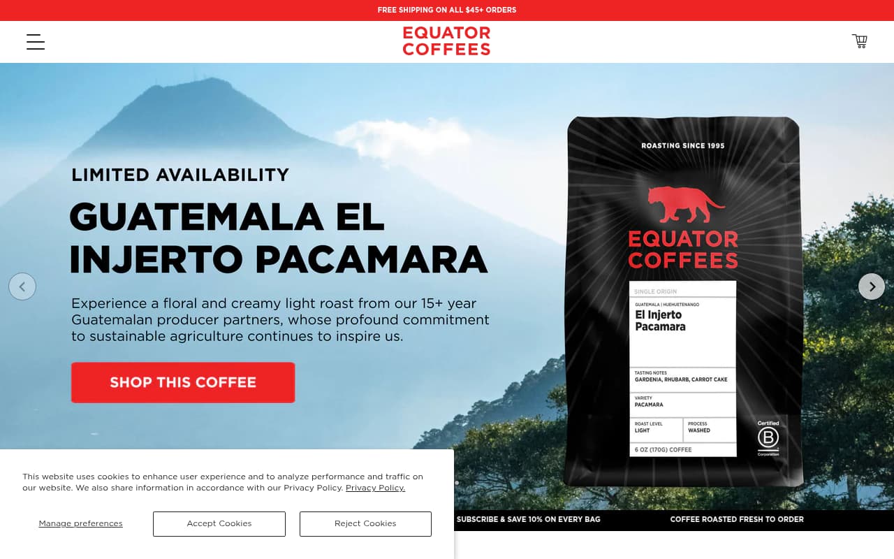 Equator Coffees website screenshot