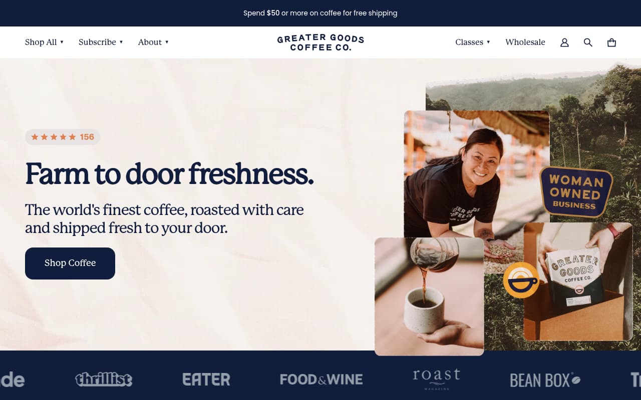 Greater Goods Coffee website screenshot