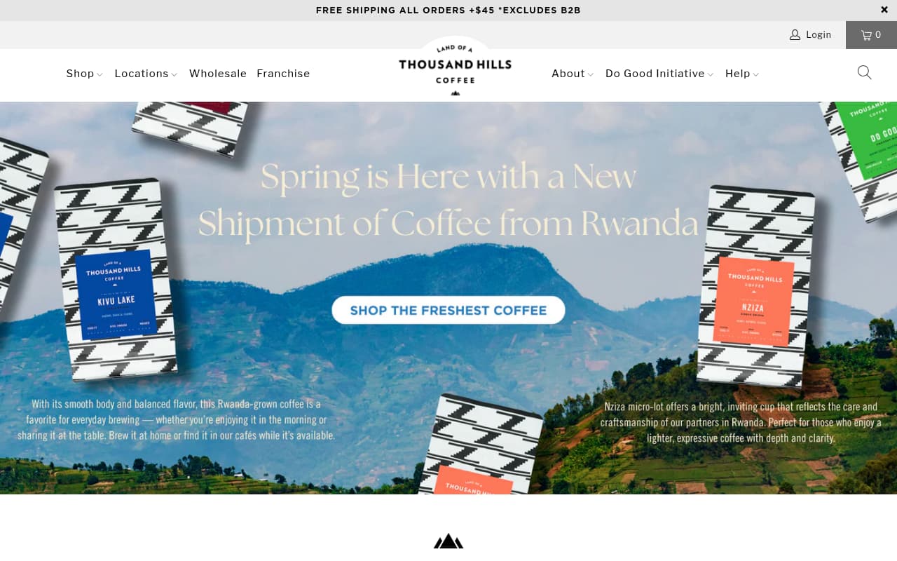 Land of a Thousand Hills Coffee website screenshot