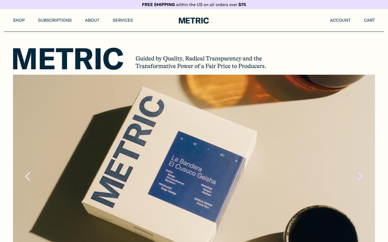 Metric Coffee website screenshot