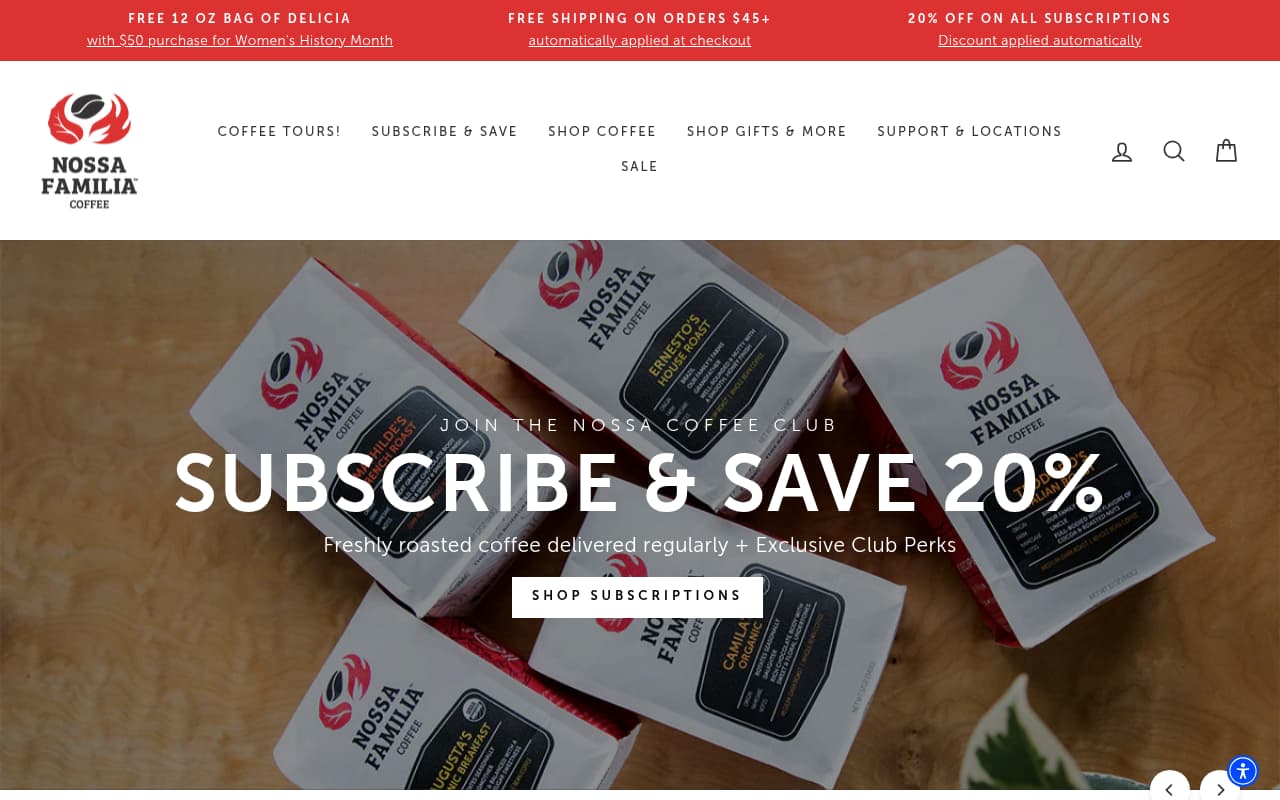 Nossa Familia Coffee website screenshot