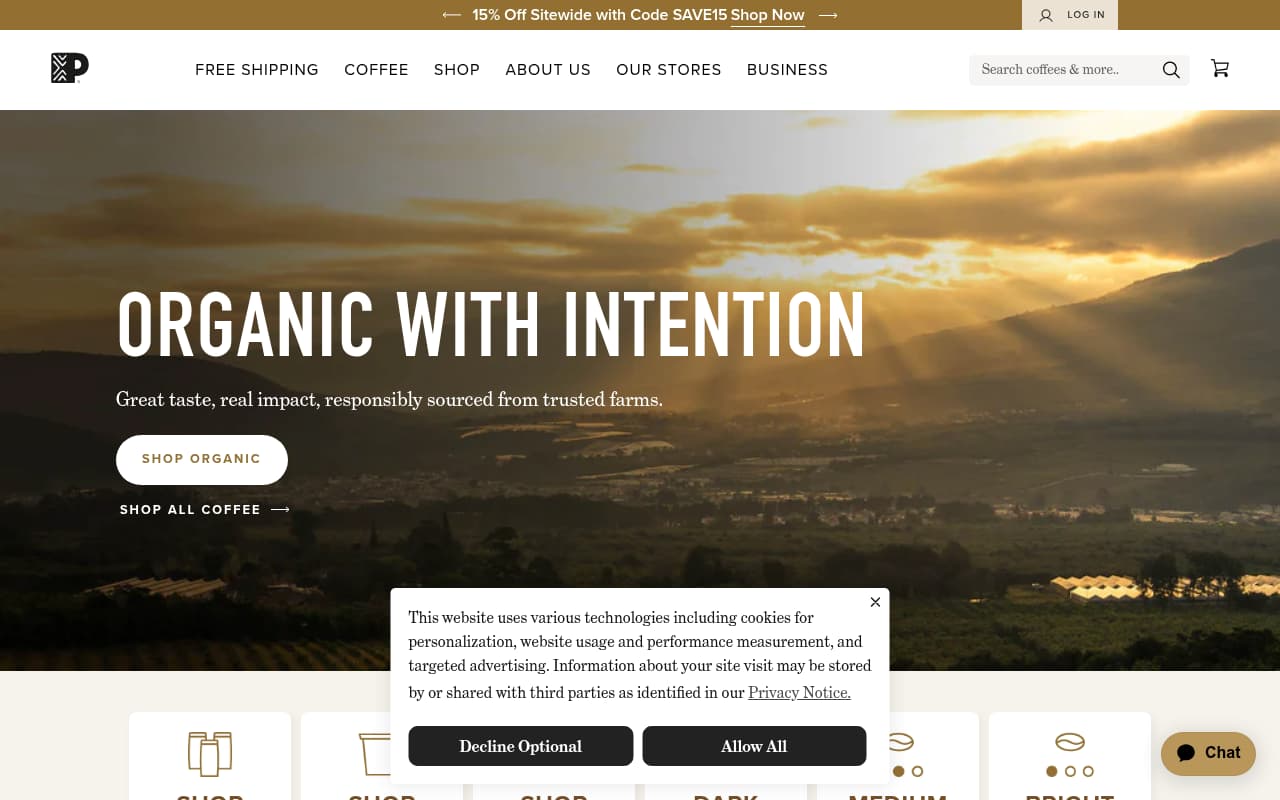 Peet's Coffee website screenshot