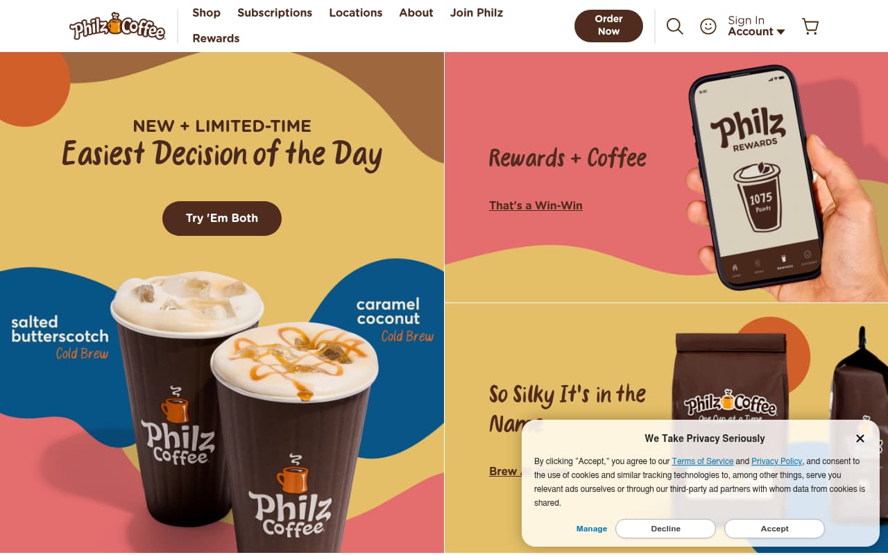 Philz Coffee website screenshot