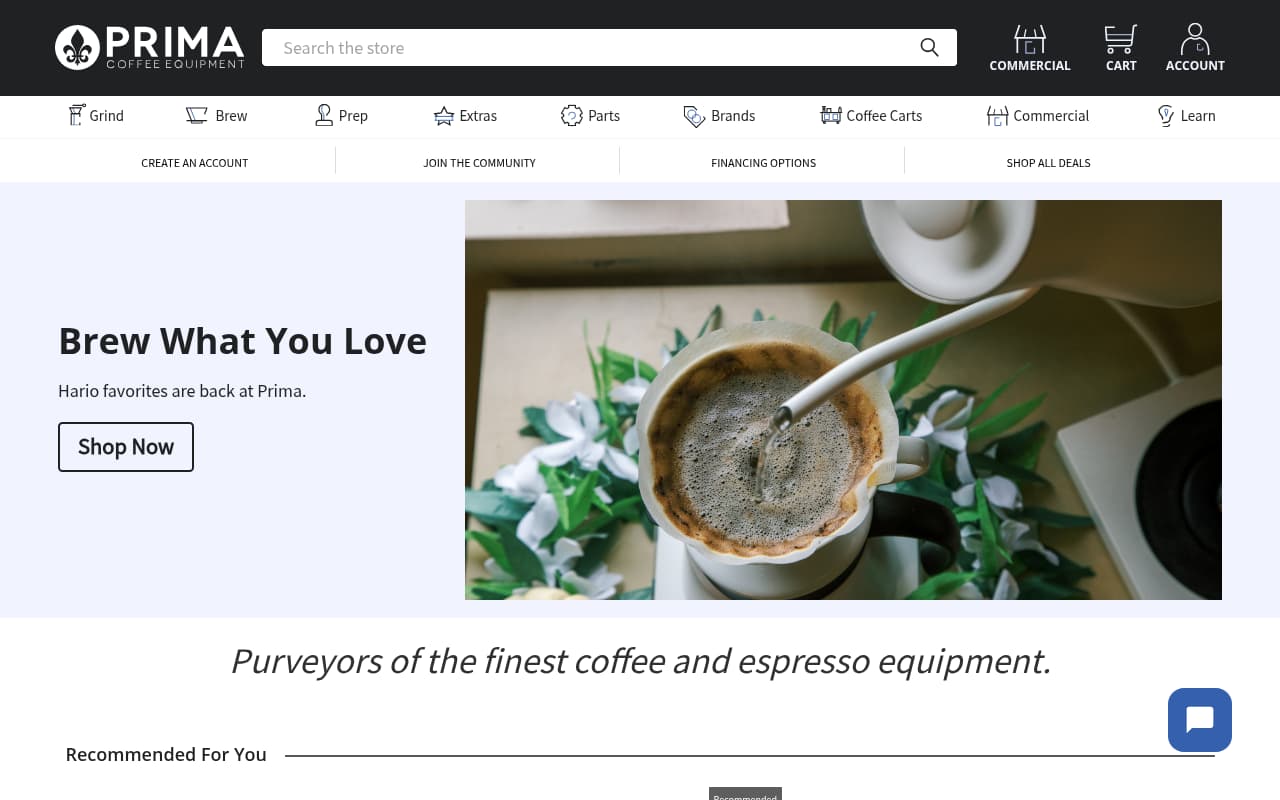 Prima Coffee website screenshot