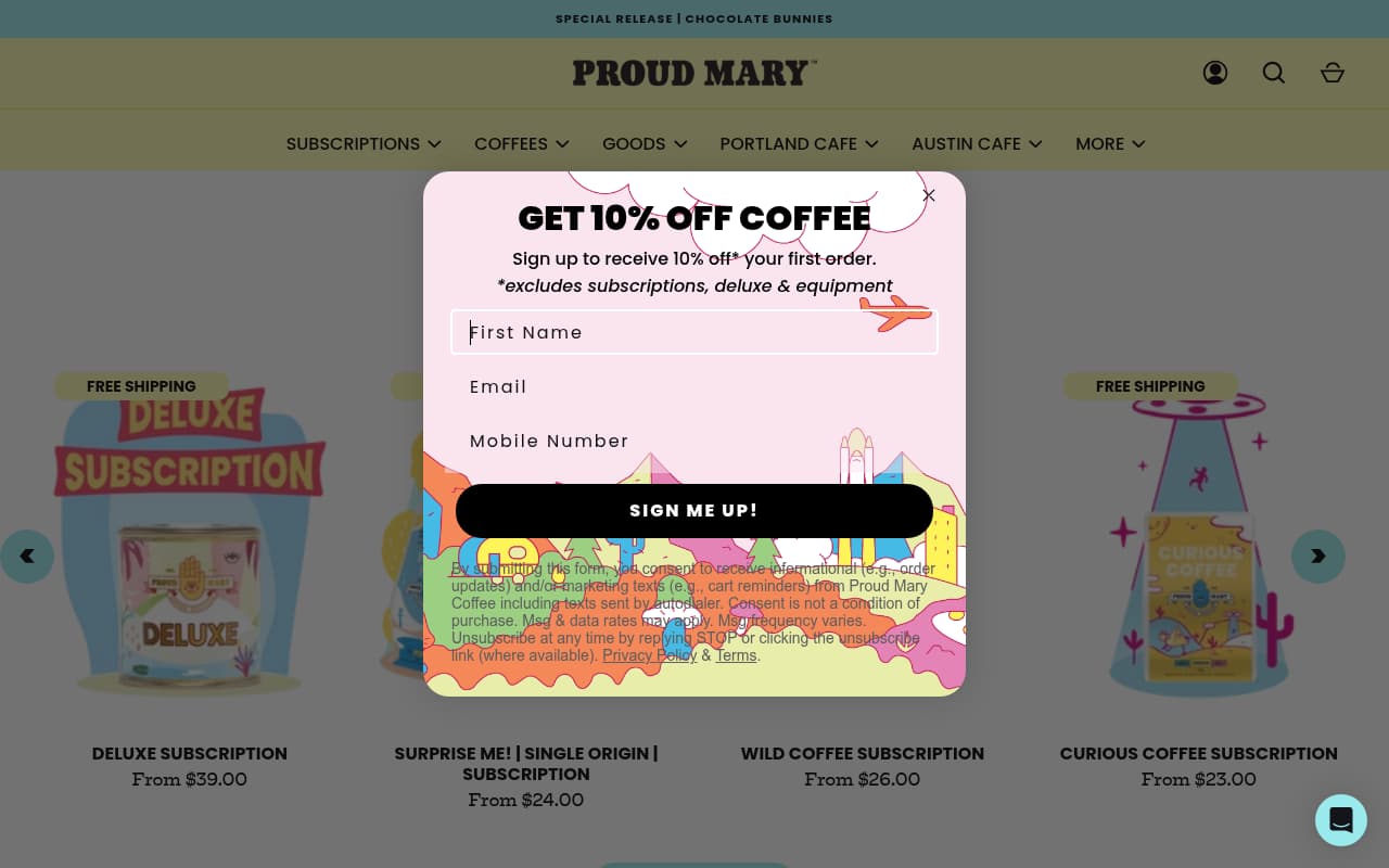 Proud Mary Coffee website screenshot