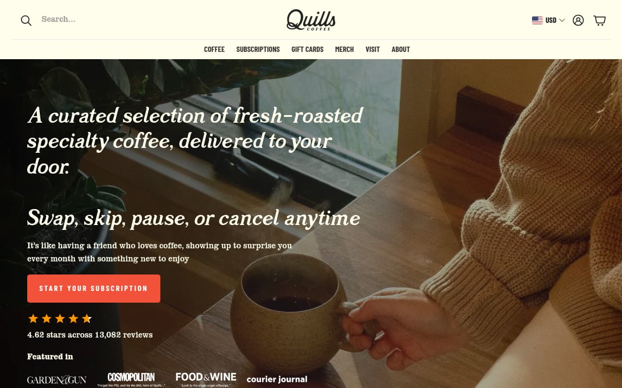 Quills Coffee website screenshot