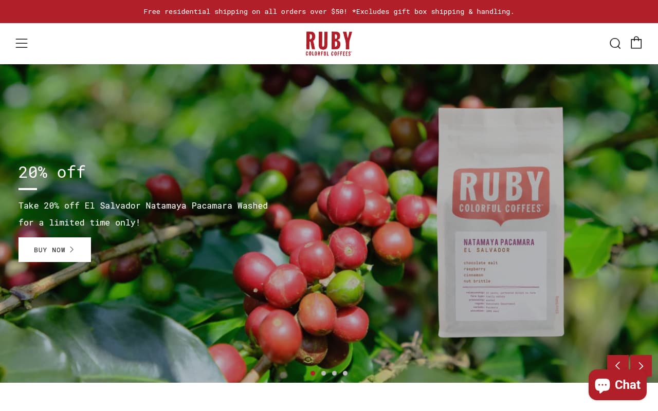 Ruby Coffee Roasters website screenshot
