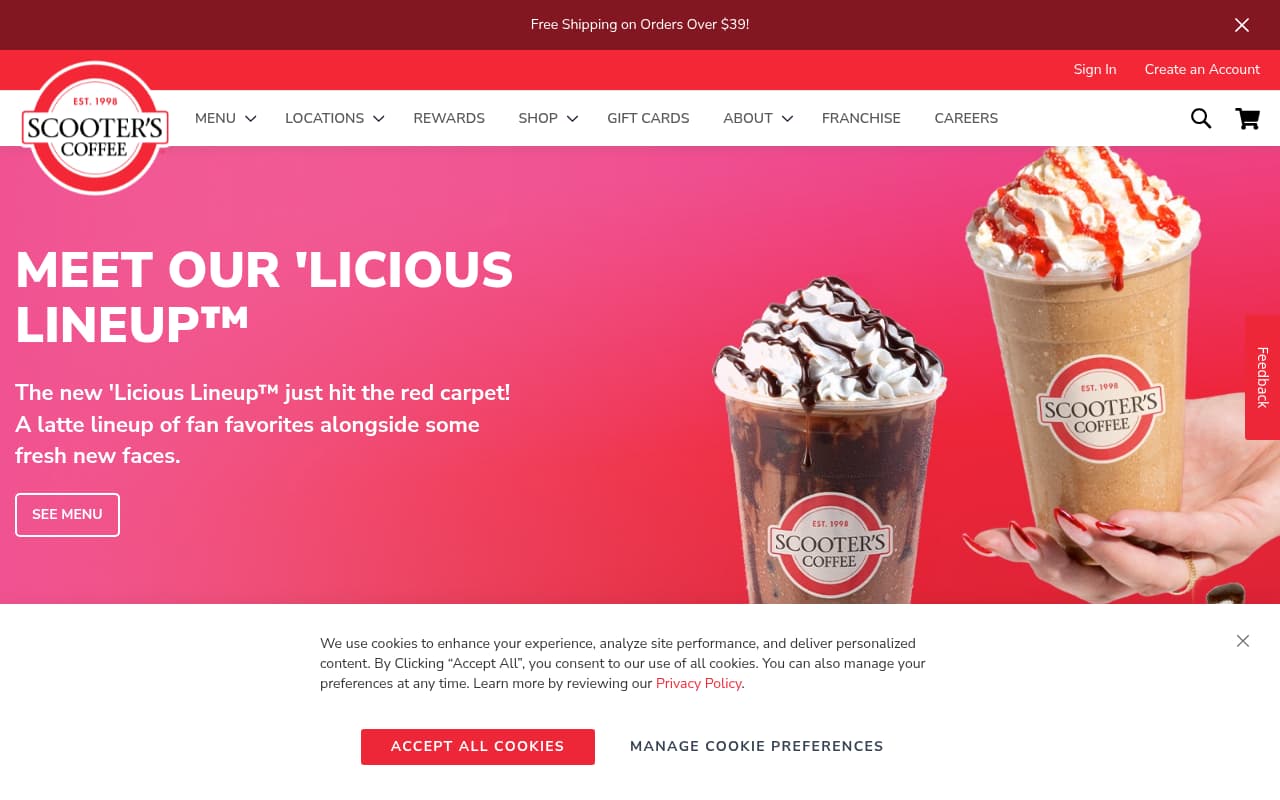 Scooter's Coffee website screenshot