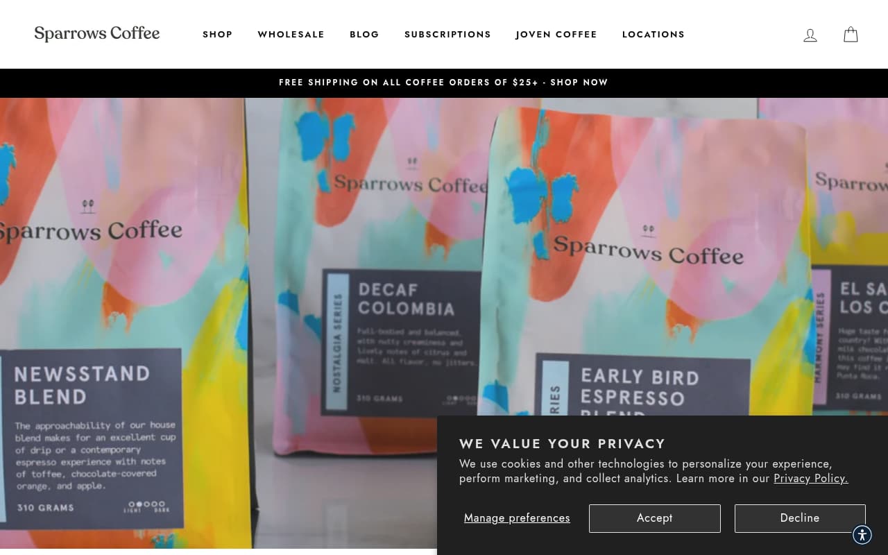 Sparrows Coffee website screenshot