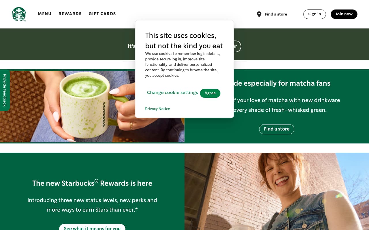 Starbucks website screenshot