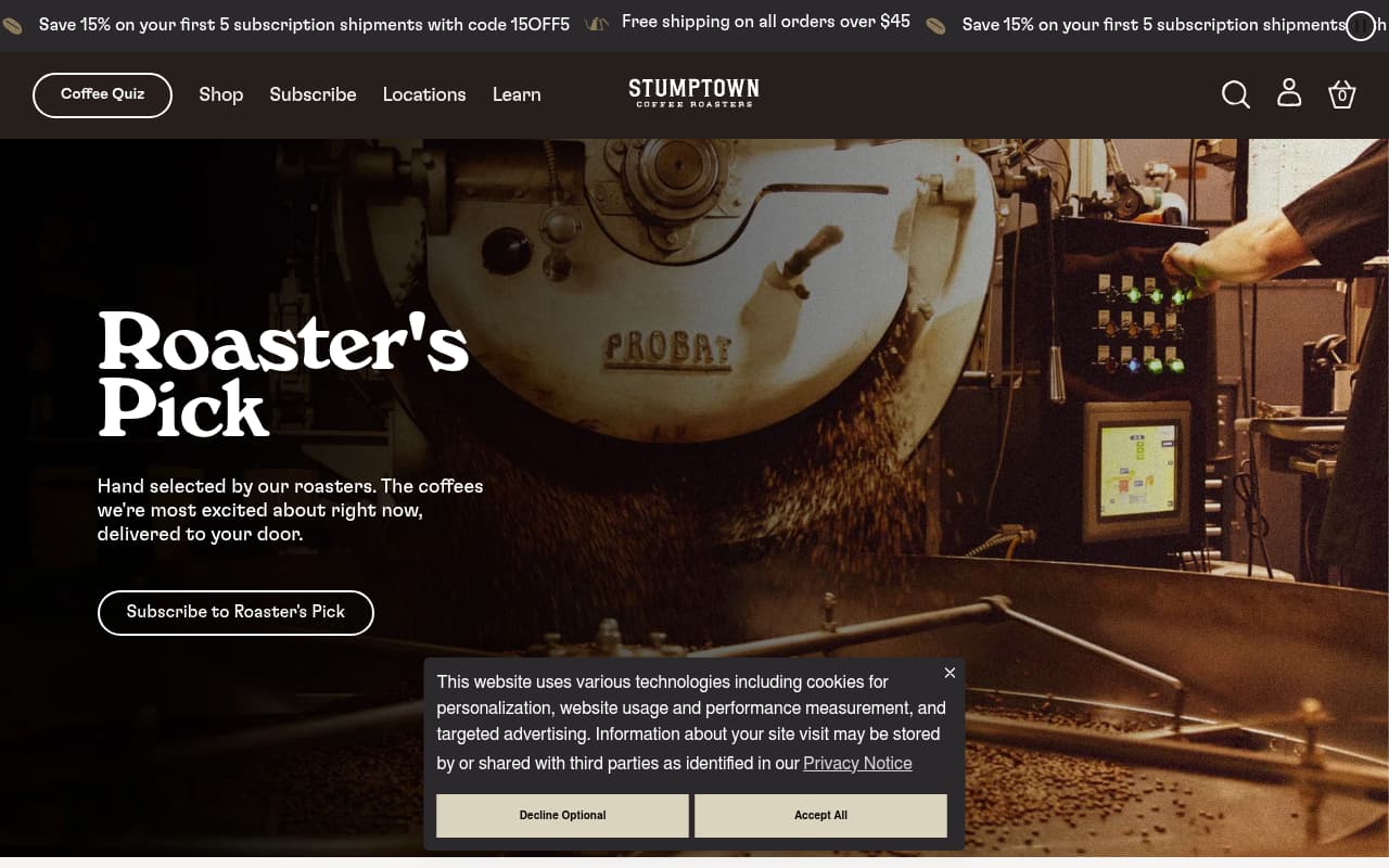 Stumptown Coffee website screenshot