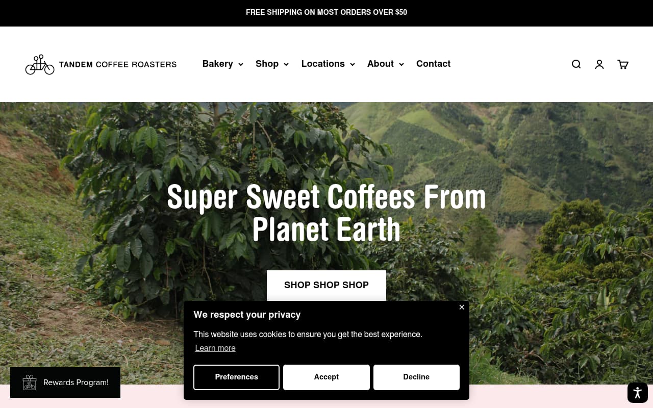 Tandem Coffee Roasters website screenshot