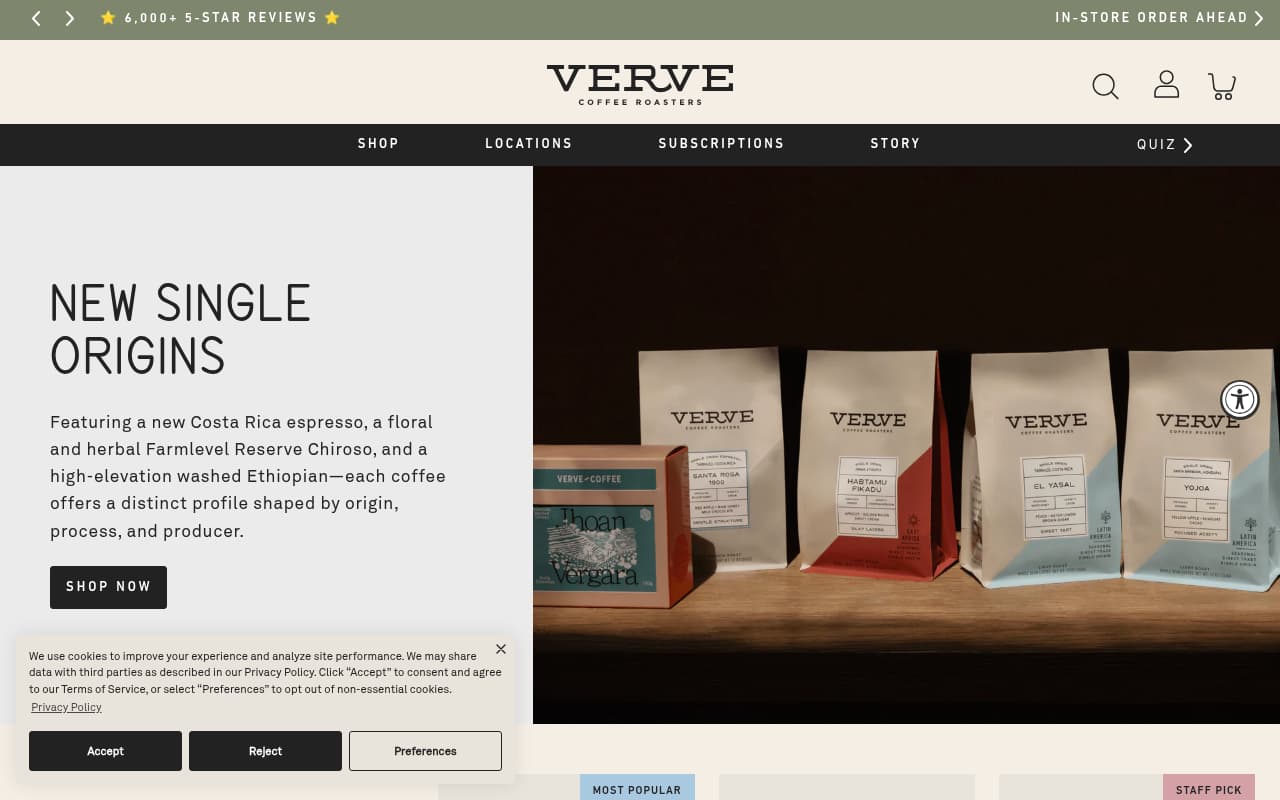 Verve Coffee Roasters website screenshot