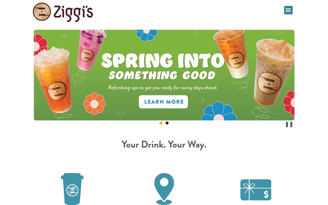 Ziggi's Coffee website screenshot